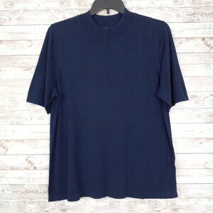 Isaac Mizrahi Live Mockneck Sweater XL Pullover Elbow Sleeve Navy NWOT 727